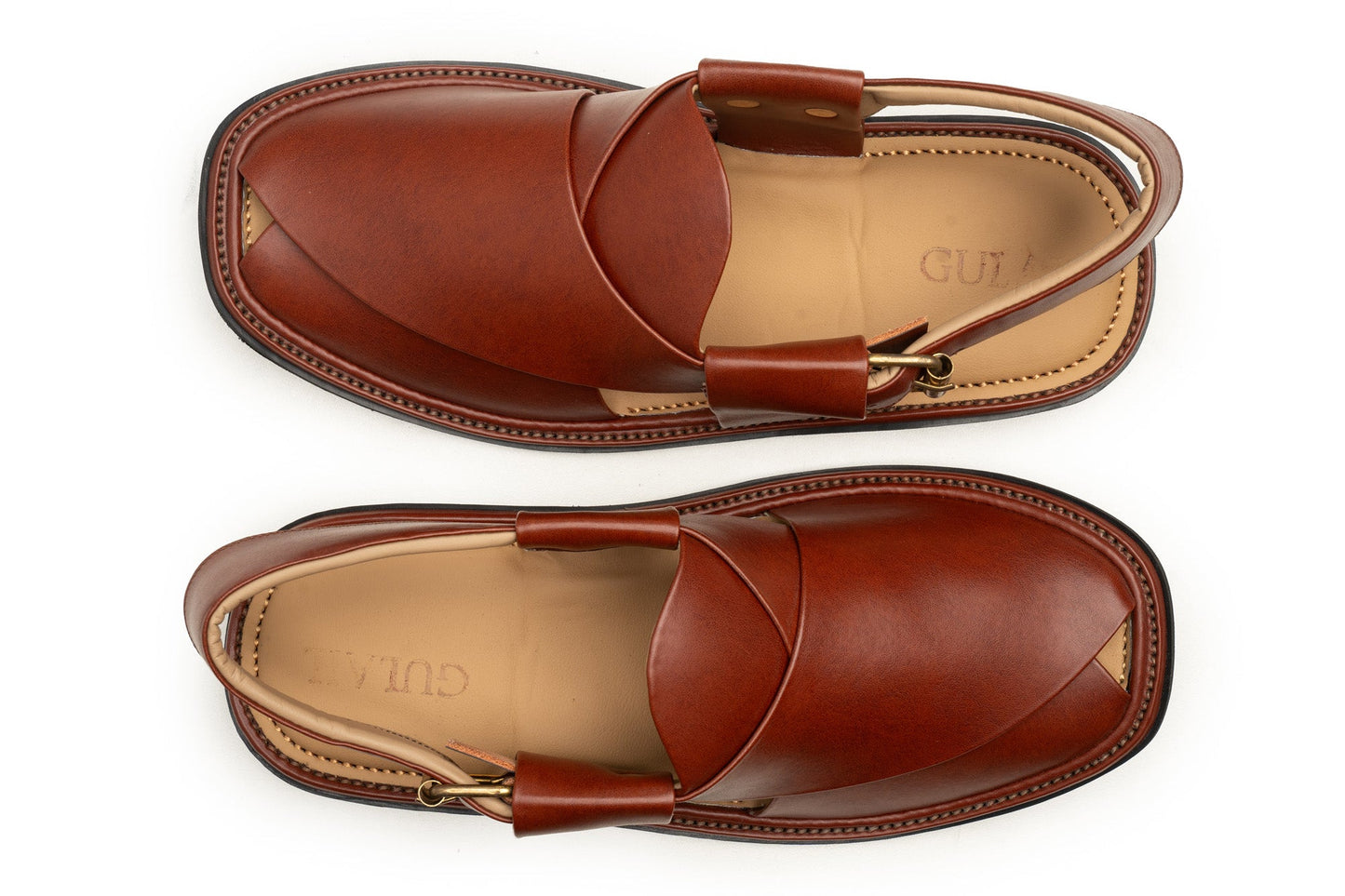 Round toe brown Peshawari chappal Saplay sandal, top view