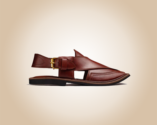 "Classic brown Saplay sandals, known as Peshawari Chappal, featuring traditional leather craftsmanship."