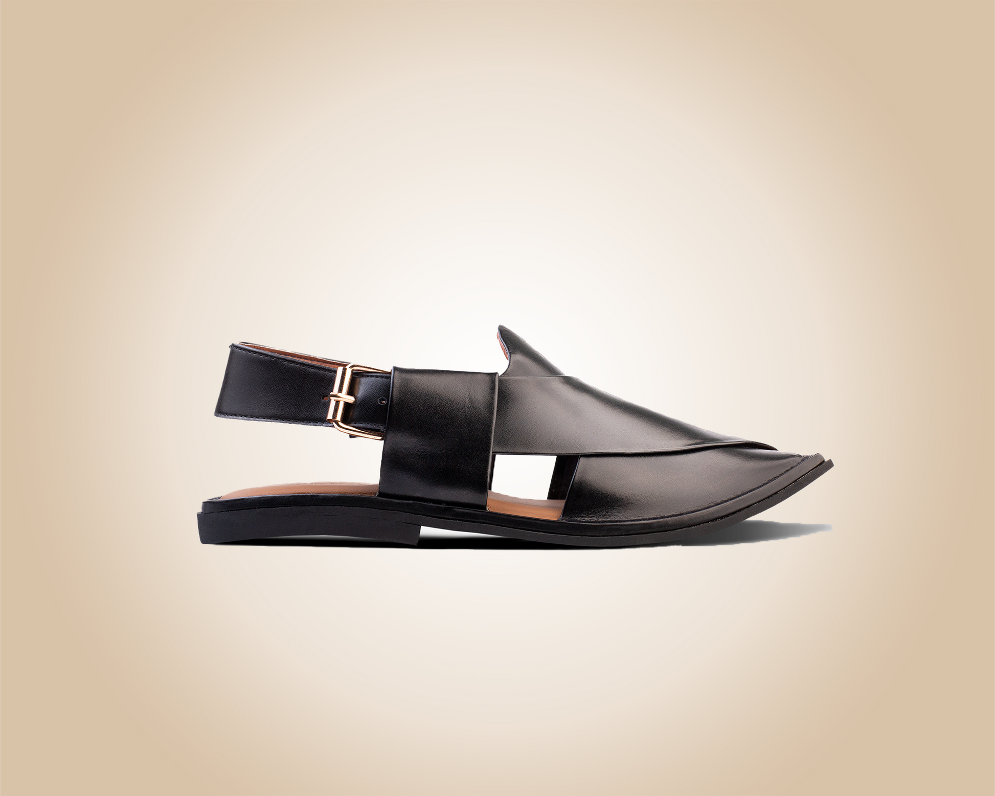 "Cut Jet Black Saplay sandals, known as Peshawari Chappal, featuring traditional leather craftsmanship."