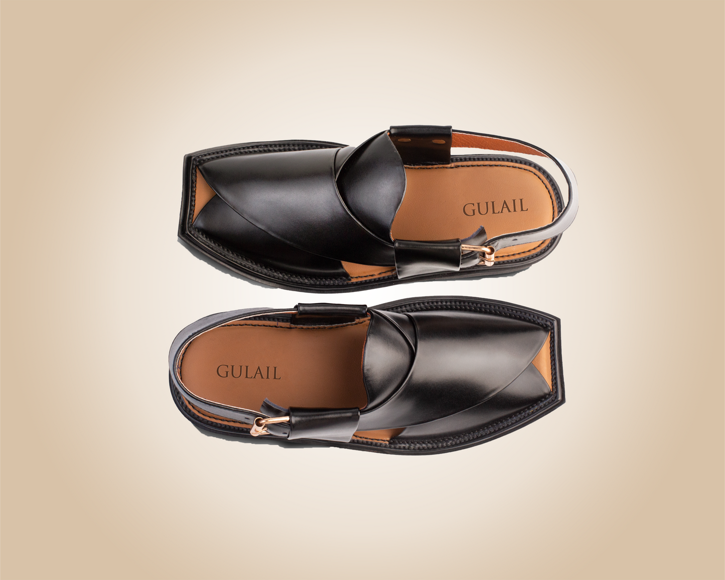 "Cut Jet Black Saplay sandals, known as Peshawari Chappal, featuring traditional leather craftsmanship."