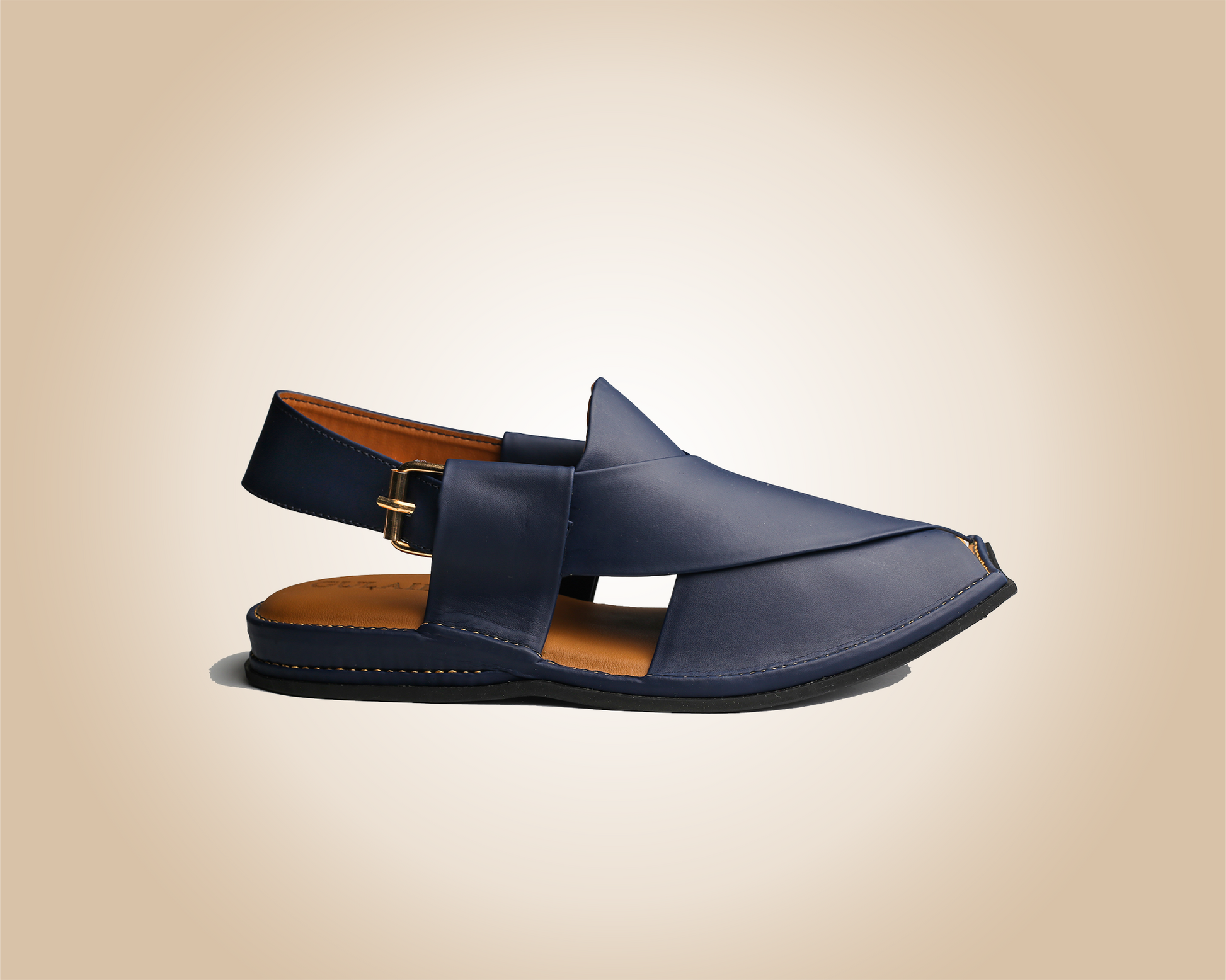 "Cut Prussian Blue Saply sandals, known as Peshawari Chappal, featuring traditional leather craftsmanship."