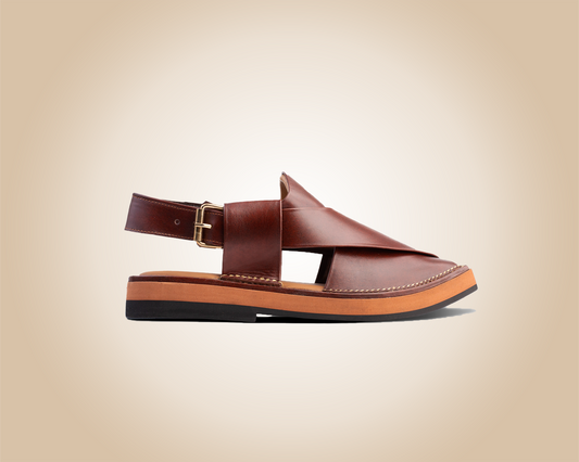 "Kaptaan Brown Saply sandals, known as Peshawari Chappal, featuring traditional leather craftsmanship."
