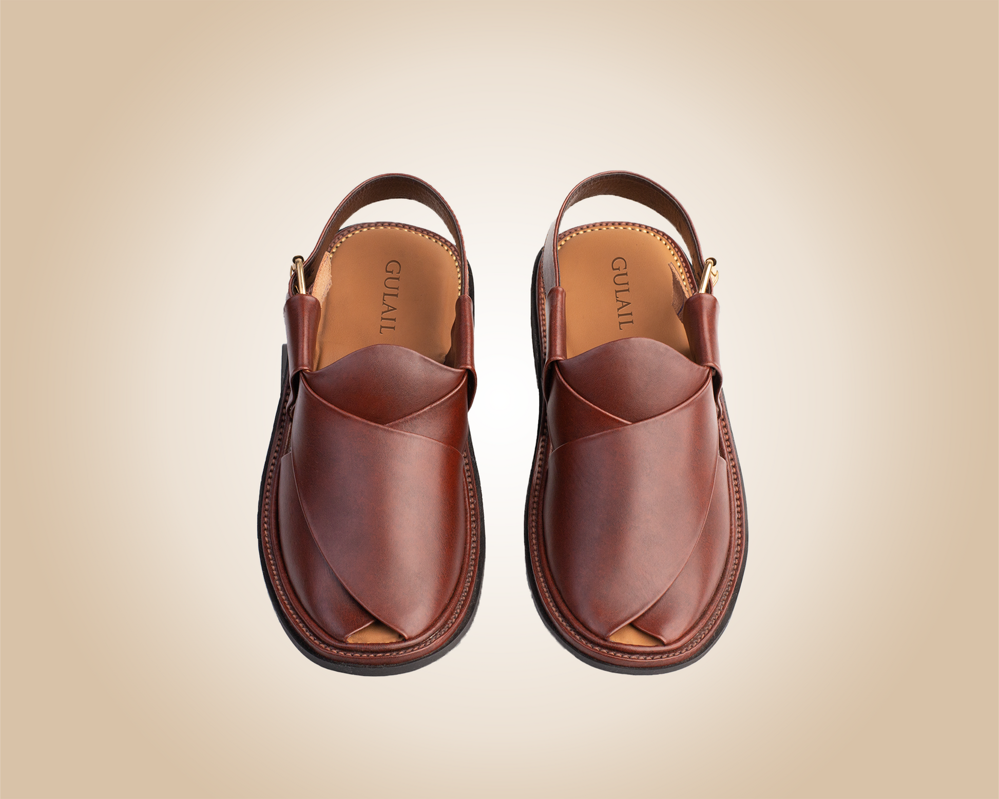"Round Shape Brown Saply sandals, known as Peshawari Chappal, featuring traditional leather craftsmanship."